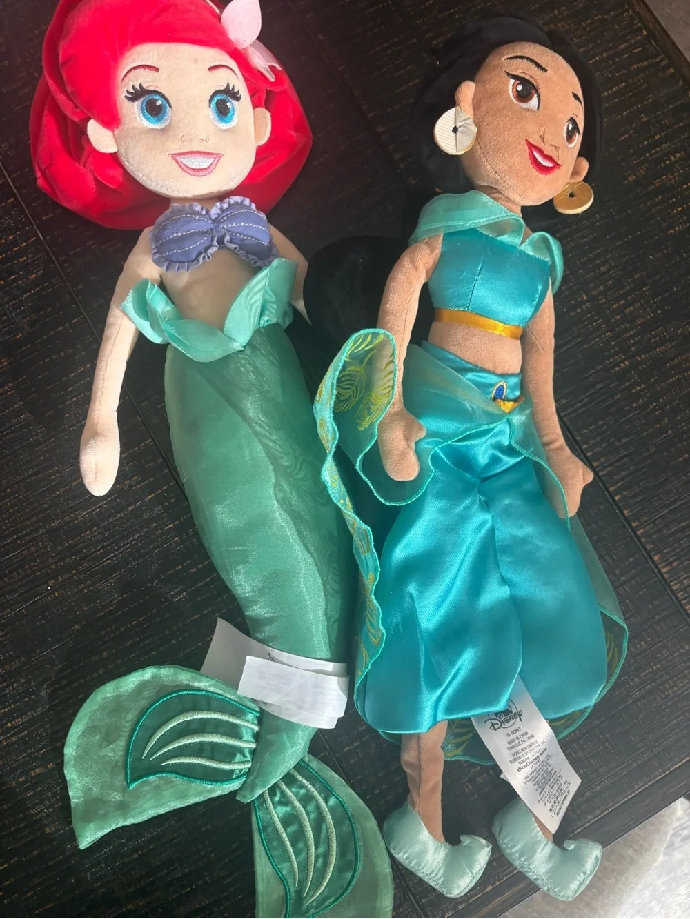Disney Plush Ariel Mermaid (Green) & Jasmine Doll (Teal)